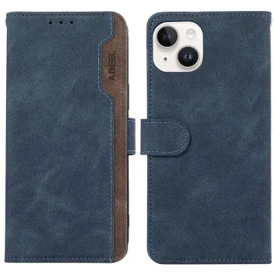 ABEEL iPhone 15 Plus Konstläder Plånboksfodral RFID-Skydd Kortfack Blå