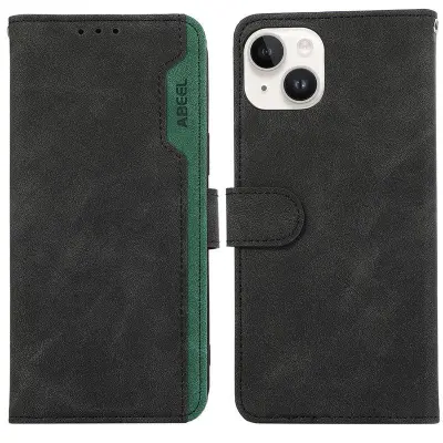 ABEEL iPhone 15 Plus Konstläder Plånboksfodral RFID-Skydd Svart
