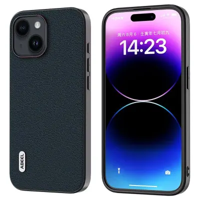 ABEEL iPhone 15 Plus Mobilskal Texturerat Äkta Läder Grön