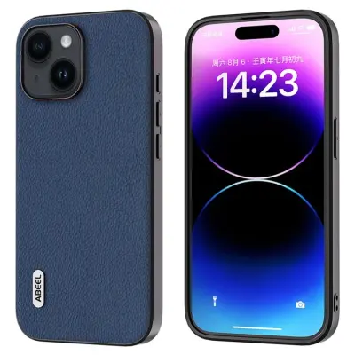 ABEEL iPhone 15 Plus Mobilskal Äkta Läder Litchi - Blå