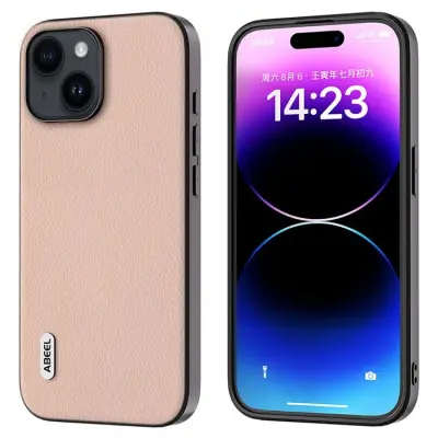 ABEEL iPhone 15 Plus Mobilskal Äkta Läder Litchi - Rosa