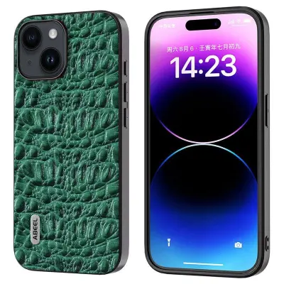 ABEEL iPhone 15 Plus Mobilskal Canopy Textur Grön Äkta Läder