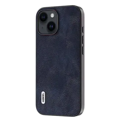ABEEL iPhone 15 Plus Mobilskal, Läderbelagd PC + TPU, Blå
