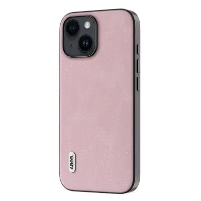 ABEEL iPhone 15 Plus Mobilskal, Läderlook PU + TPU, Rosa