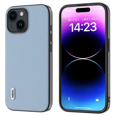 ABEEL iPhone 15 Plus Mobilskal Texturerad Äkta Läder Blå