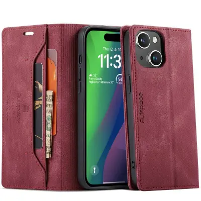 AUTSPACE iPhone 15 Plus Wallet Fodral KonstLäder - Röd