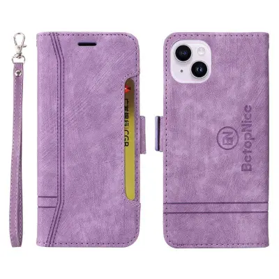 BETOPNICE 001 iPhone 15 Plus Plånboksfodral - Stöttålig Konstläder - Lila