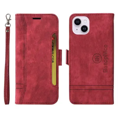 BETOPNICE 001 iPhone 15 Plus Plånboksfodral - Stöttålig Konstläder - Röd