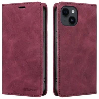 BETOPNICE 003 Plånboksfodral för iPhone 15 Plus - Konstläder - Röd