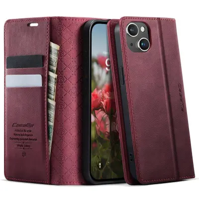 CASEME 033 iPhone 15 Plus Mobilskal RFID Blocker Läder Röd