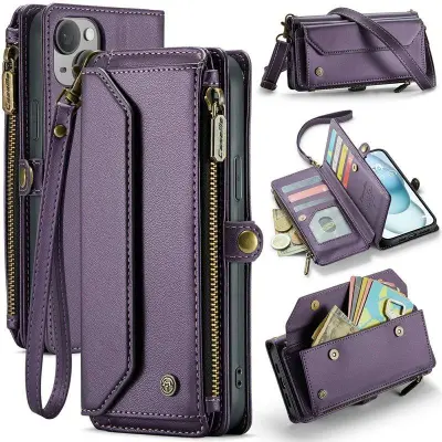 CASEME Plånboksfodral Konstläder för iPhone 15 Plus med kortfack - Lila