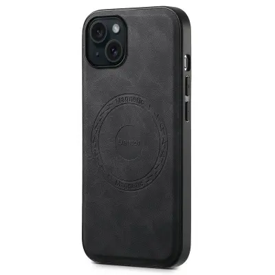 DENIOR A11 iPhone 15 Plus Fodral Läderbelagt PC+TPU Svart