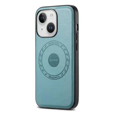 DENIOR iPhone 15 Plus Magnetfodral Läder+PC+TPU - Blå
