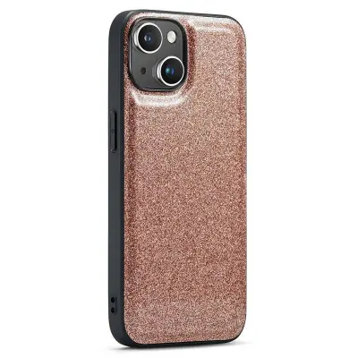 DG.MING iPhone 15 Plus Mobilskal Glitter Yta PU Läder Guld