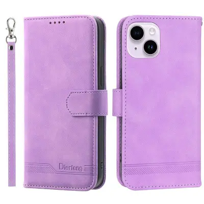 DIERFENG DF-03 Plånboksfodral i Konstläder för iPhone 15 Plus - Lila