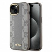 DKNY iPhone 15 Plus Mobilskal MagSafe Läder Checkered Mono - Beige