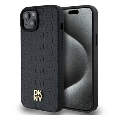 DKNY iPhone 15/14 Plus Mobilskal Magsafe Läder Pattern Metal Logo