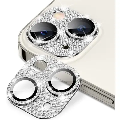 Enkay Rhinestone Camera Glass (iPhone 15/15 Plus) - Silver