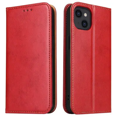 FIERRE SHANN för iPhone 15 Plus Plånboksfodral Konstläder - Röd