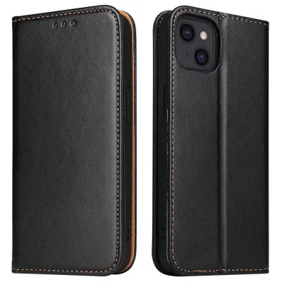 FIERRE SHANN för iPhone 15 Plus Plånboksfodral Konstläder - Svart