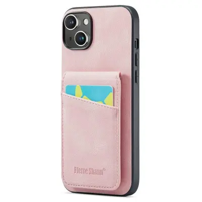 FIERRE SHANN för iPhone 15 Plus Fodral RFID-Skydd KonstLäder - Rosa