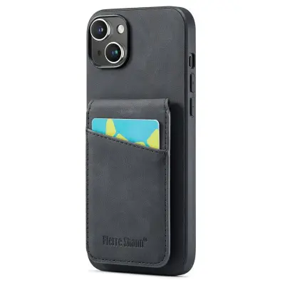 FIERRE SHANN iPhone 15 Plus Fodral RFID-Skydd KonstLäder - Svart