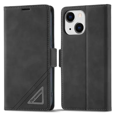 FORWENW F3 Series iPhone 15 Plus Flip Plånboksfodral Konstläder - Svart