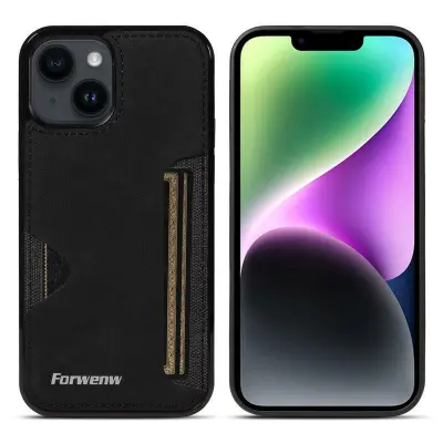 FORWENW F5 Series iPhone 15 Plus Fodral KonstLäder - Svart