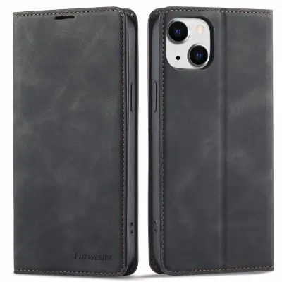 FORWENW iPhone 15 Plus Plånboksfodral i Konstläder - Svart