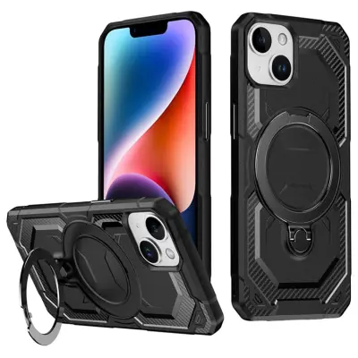 iPhone 15 Plus Mobilskal MagSafe Kickstand TPU + PC (Svart)