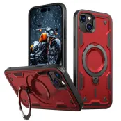 Mobilskal till iPhone 15 Plus Militärskydd Plast Kickstand - Röd
