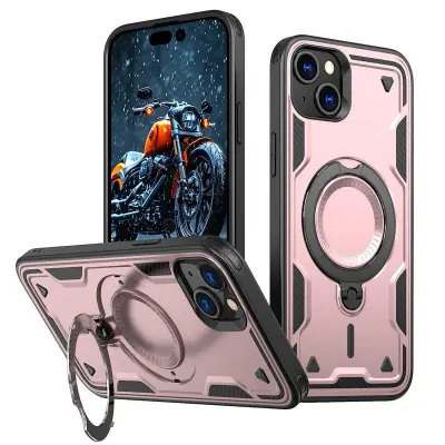iPhone 15 Plus Mobilskal Militärskydd Plast Kickstand - Roséguld
