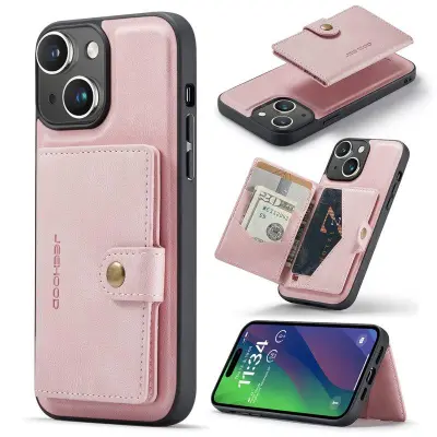 JEEHOOD iPhone 15 Plus Fodral KonstLäder Avtagbar - Rosa