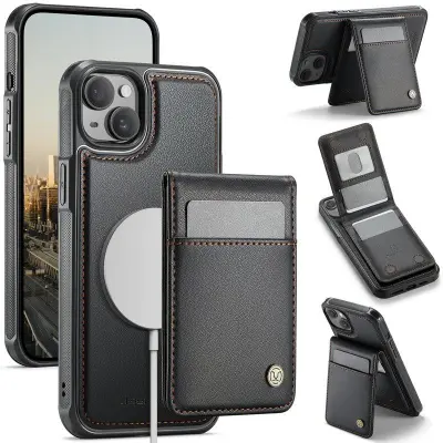 JEEHOOD J06 iPhone 15 Plus Läderfodral MagSafe Svart