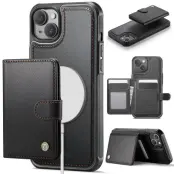 JEEHOOD J09 Fodral iPhone 15 Plus / 14 Plus KonstLäder RFID-Skydd Svart