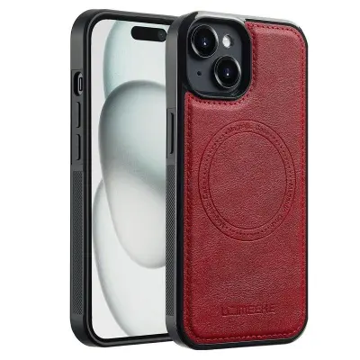 LC.IMEEKE iPhone 15 Plus Fodral KonstLäder - Röd