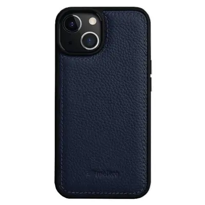 MELKCO iPhone 15 Plus Fodral Äkta Läder + PC Baksida - Mörkblå