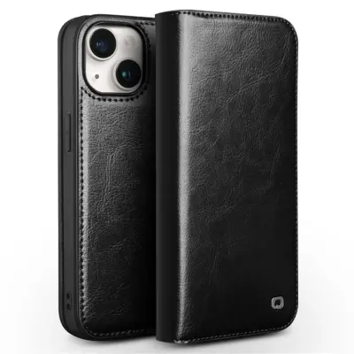 QIALINO iPhone 15 Plus Plånboksfodral Äkta Läder Cowhide