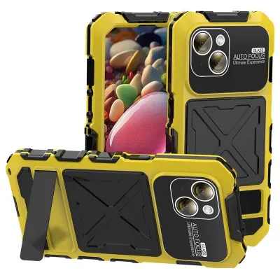 R-JUST iPhone 15 Plus Mobilskal Stöttålig Silikon+Metall Gul