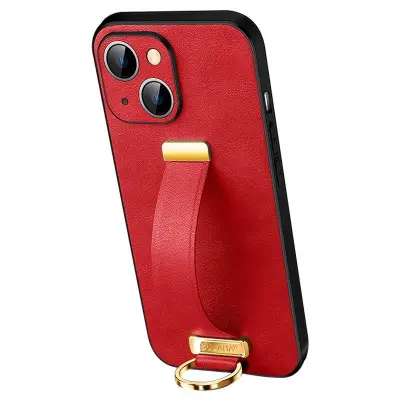 SULADA iPhone 15 Plus Mobilskal Crazy Horse PU+PC+TPU Röd