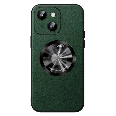 SULADA iPhone 15 Plus Mobilskal i PU Läder och TPU - Grön