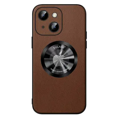 SULADA iPhone 15 Plus Mobilskal Microfiber Läder + TPU Stöttålig Brun