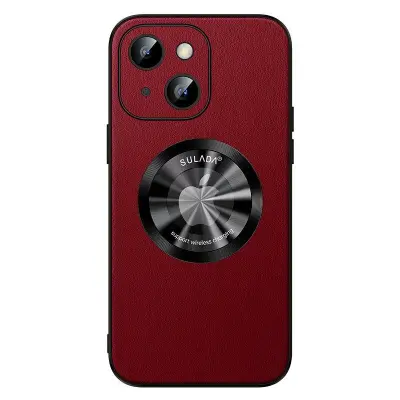 SULADA iPhone 15 Plus Mobilskal Microfiber Läder + TPU Stöttålig Röd