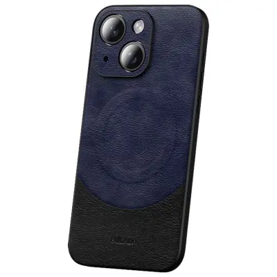 SULADA iPhone 15 Plus Mobilskal PU Läder Coated PC+TPU Blå