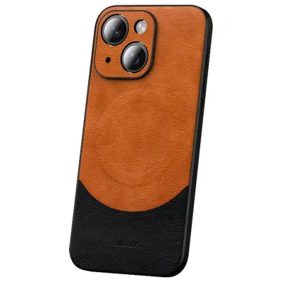 SULADA iPhone 15 Plus Mobilskal PU Läder Coated PC+TPU Orange