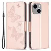 Trolsk Imprint Butterflies Wallet (iPhone 15 Plus) - Roséguld