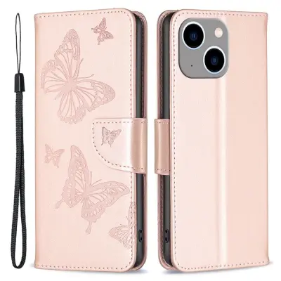 Trolsk Imprint Butterflies Wallet (iPhone 15 Plus) - Roséguld