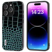 ABEEL iPhone 15 Pro Max Fodral Äkta Läder Krokodil Blå