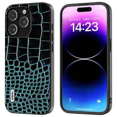 ABEEL iPhone 15 Pro Max Fodral Äkta Läder Krokodil Blå