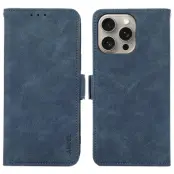 ABEEL iPhone 15 Pro Max Plånboksfodral Konstläder Ställ RFID Skydd - Blå